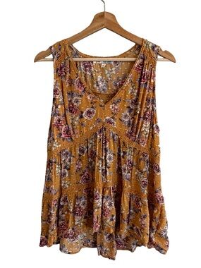 Jolt Womens Boho Tiered Floral Babydoll Top Size S Cottage Fairy Festival Flowy